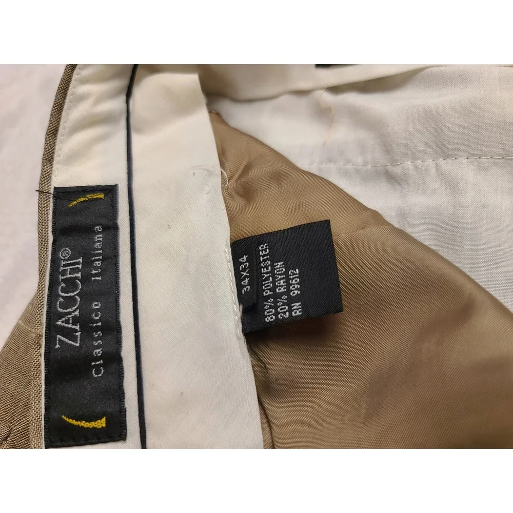 Zacchi Classico Italiana Men's Tan Pleated Cuffed Dress Pants 34x34 Trouser‎